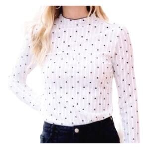 Blue Lemon Womens Sheer Black And White Long Sleeve Polka-dot Top Size L